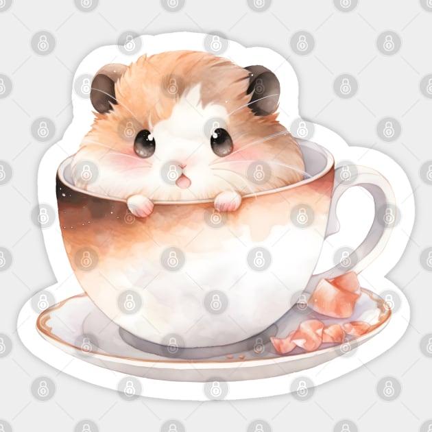 Cute and Adorable hamster in a Teacup Sticker by WaffleWapol